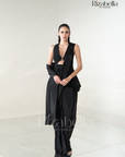 Black Luxe Peplum Drape Saree Set