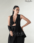 Black Luxe Peplum Drape Saree Set