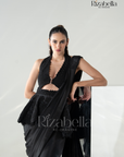 Black Luxe Peplum Drape Saree Set