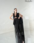Black Luxe Peplum Drape Saree Set