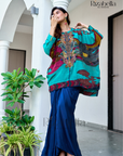 Embroidered Tunic with Draped Pants - Blue