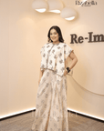 Metallic embroidered cape plazzo set