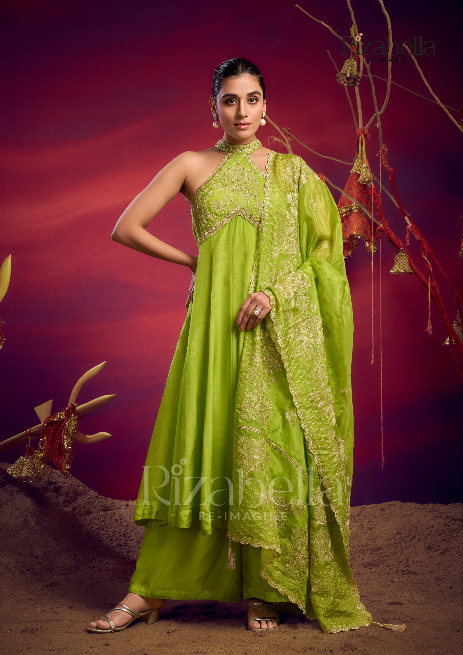 Halter neck zari anarkali  Rizabella