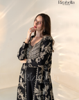 Noir Monarch Embroidered Cape Set