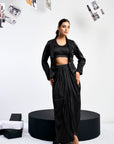 Cut-out Blazer Set with draped skirt - Black