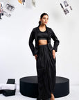 Cut-out Blazer Set with draped skirt - Black