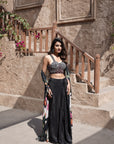 Floral Chiffon Beaded Contemporary Set - Black