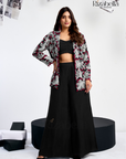 Floral Embroidered Jacket Set - Black