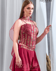 Nova red Embroidered Ethnic crop top set