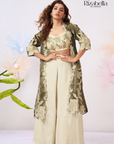 Zehra Leaf-Embroidered Cape Co-ord Set