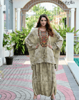 Embroidered Tunic with Draped Pants - Gray