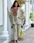 Embroidered Tunic with Draped Pants - Gray
