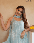 Mirror Embellished Sharara Set - Sea Green