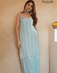 Mirror Embellished Sharara Set - Sea Green