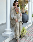 Embroidered Tunic with Draped Pants - Gray