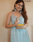 Mirror Embellished Sharara Set - Sea Green