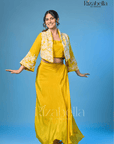 Yellow jacket set with white Moti Handwork