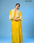 Yellow jacket set with white Moti Handwork