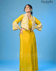 Yellow jacket set with white Moti Handwork