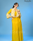 Yellow jacket set with white Moti Handwork