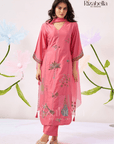Kurta Set with Peacock & Floral Handwork