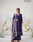 Purple Embroidered Dupatta with Anarkali Set