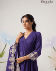 Purple Embroidered Dupatta with Anarkali Set
