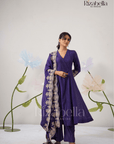 Purple Embroidered Dupatta with Anarkali Set