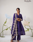 Purple Embroidered Dupatta with Anarkali Set