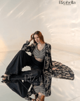 Noir Monarch Embroidered Cape Set