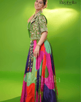 3 pc set with hanging skirt with handwork jacket