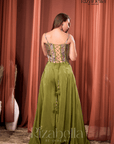 Nova green Embroidered Ethnic crop top set