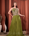 Nova green Embroidered Ethnic crop top set