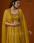 3 PCS yellow drape skirt and mirror work