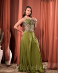 Nova green Embroidered Ethnic crop top set