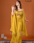 3 PCS yellow drape skirt and mirror work