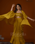 3 PCS yellow drape skirt and mirror work