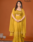 3 PCS yellow drape skirt and mirror work