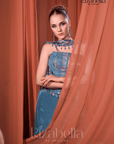Nova Blue Embroidered Ethnic crop top set