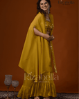 3 PCS yellow drape skirt and mirror work
