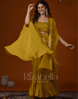 3 PCS yellow drape skirt and mirror work