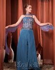 Nova Blue Embroidered Ethnic crop top set