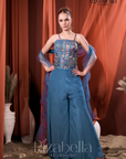 Nova Blue Embroidered Ethnic crop top set