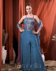 Nova Blue Embroidered Ethnic crop top set