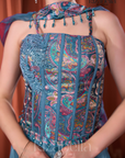 Nova Blue Embroidered Ethnic crop top set