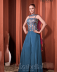 Nova Blue Embroidered Ethnic crop top set