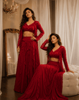 Red Rose Embroidered Lehenga Set Red