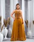 Nova Mustard Embroidered Ethnic crop top set