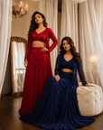 Red Rose Embroidered Lehenga Set Red