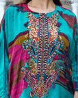 Embroidered Tunic with Draped Pants - Blue